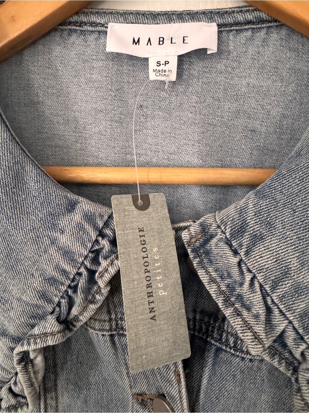 Anthropologie Mable Light Blue Denim Jacket with Ruffle Peter Pan Collar NWT - Picture 6 of 7